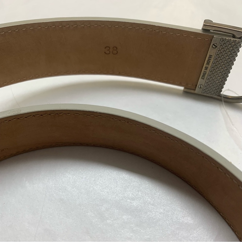 Salvatore Ferragamo Genuine Calf Leather Bianco White Belt Size 38 42 - Picture 9 of 10